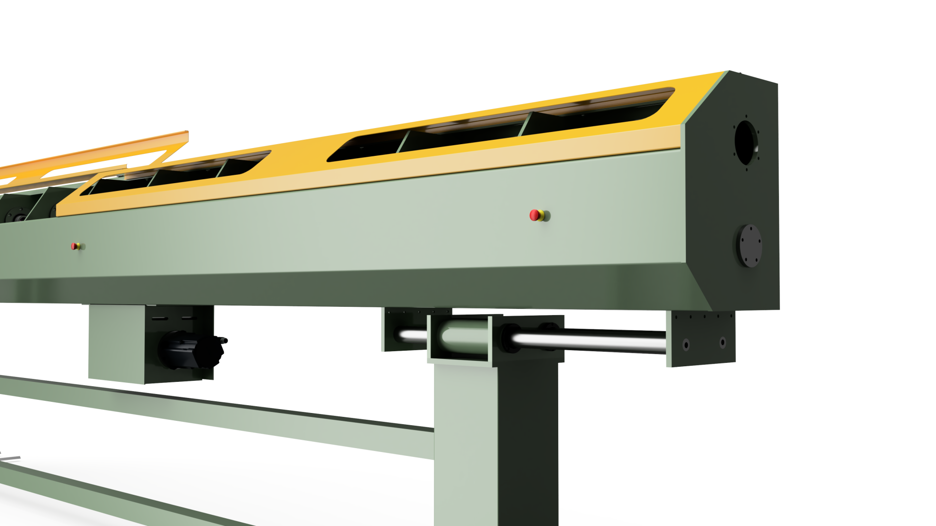 GF SZ stranding machine - detail of safety guard rail and emergency stop on the SZ strander frame